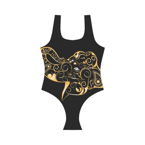 Wonderful gold, black elephant Vest One Piece Swimsuit (Model S04)