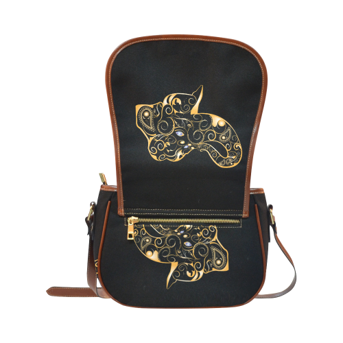 Wonderful gold, black elephant Saddle Bag/Small (Model 1649) Full Customization