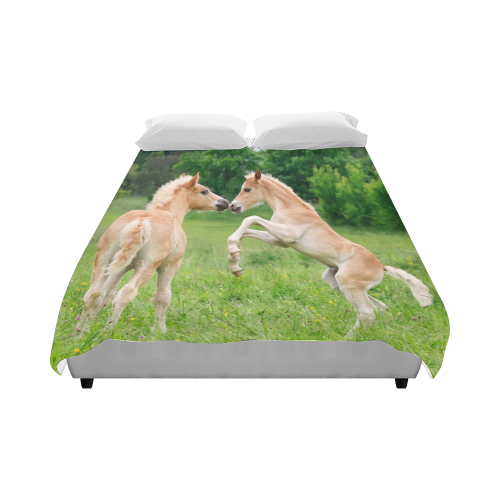 Haflinger Horses Cute Funny Pony Foals Playing Horse Rearing Duvet Cover 86"x70" ( All-over-print)