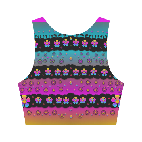 Rainbow  big flowers in peace for love and freedom Women's Crop Top (Model T42)