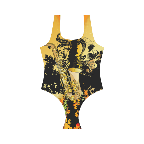 Saxophone with flowers Vest One Piece Swimsuit (Model S04)