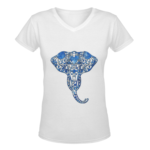 Blue Denim Elephant Women's Deep V-neck T-shirt (Model T19)