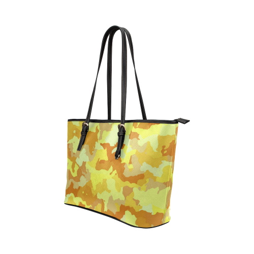 camouflage yellow Leather Tote Bag/Large (Model 1651)