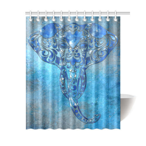 A blue watercolor elephant portrait in denim look Shower Curtain 60"x72"