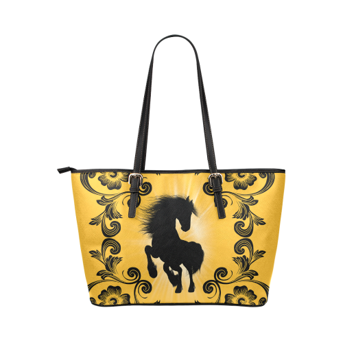 Black horse silhouette Leather Tote Bag/Small (Model 1651)