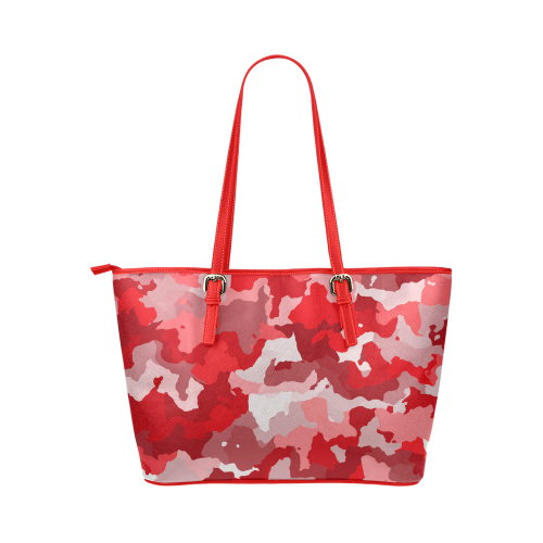camouflage red Leather Tote Bag/Small (Model 1651)