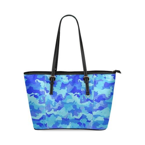 camouflage blue Leather Tote Bag/Small (Model 1640)