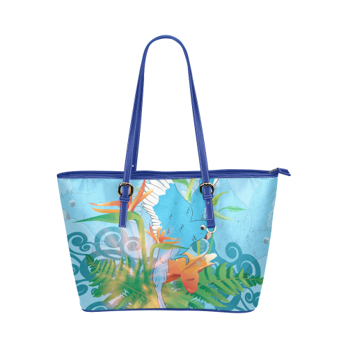 Cute budgies Leather Tote Bag/Large (Model 1651)
