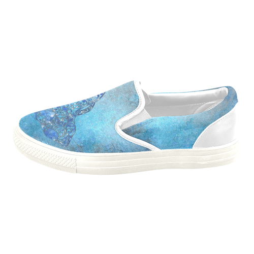 A blue watercolor elephant portrait in denim look Men's Unusual Slip-on Canvas Shoes (Model 019)