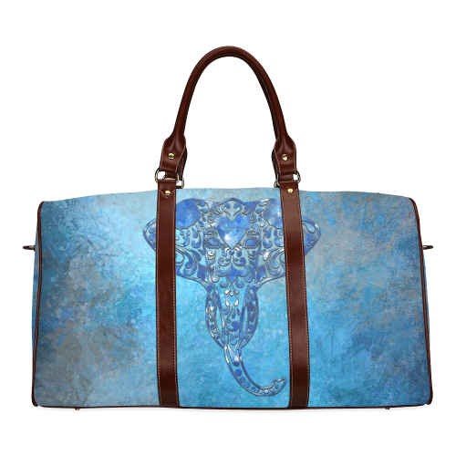 A blue watercolor elephant portrait in denim look Waterproof Travel Bag/Small (Model 1639)