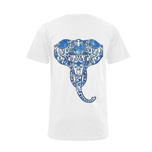 Blue Denim Elephant Men's V-Neck T-shirt  Big Size(USA Size) (Model T10)