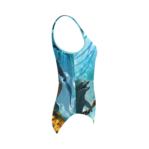 Dolphin with mermaid Vest One Piece Swimsuit (Model S04)