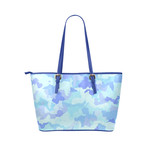 camouflage , aqua Leather Tote Bag/Large (Model 1651)