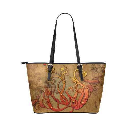 Wonderful decorative flowers Leather Tote Bag/Large (Model 1651)