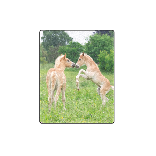 Haflinger Horses Cute Funny Pony Foals Playing Horse Rearing Blanket 40"x50"