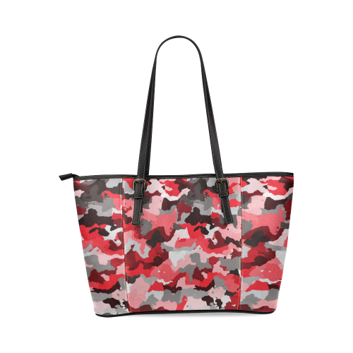 camouflage red,black Leather Tote Bag/Small (Model 1640)