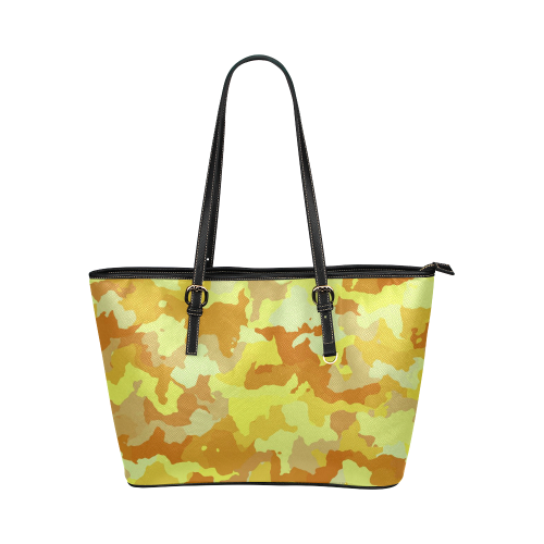 camouflage yellow Leather Tote Bag/Large (Model 1651)