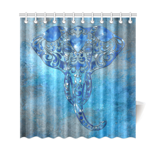 A blue watercolor elephant portrait in denim look Shower Curtain 69"x72"