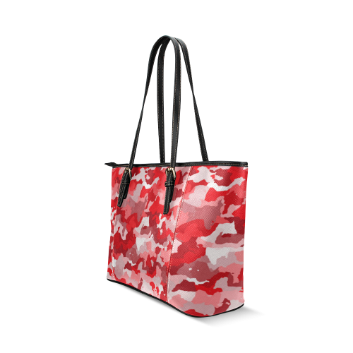 camouflage red Leather Tote Bag/Small (Model 1640)