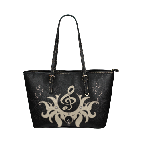 Music, clef with key notes Leather Tote Bag/Small (Model 1651)