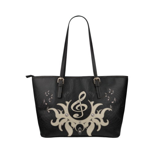 Music, clef with key notes Leather Tote Bag/Small (Model 1651)