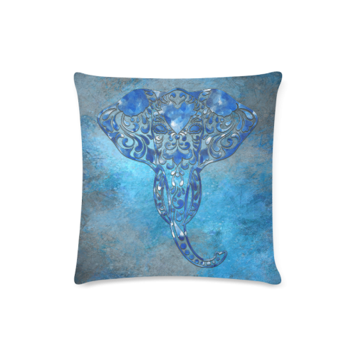 A blue watercolor elephant portrait in denim look Custom Zippered Pillow Case 16"x16" (one side)