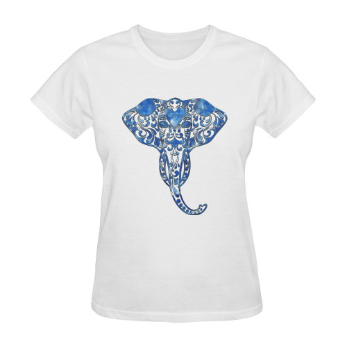 Blue Denim Elephant Sunny Women's T-shirt (Model T05)