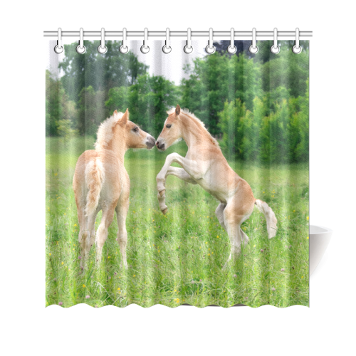 Haflinger Horses Cute Funny Pony Foals Playing Horse Rearing Shower Curtain 69"x70"