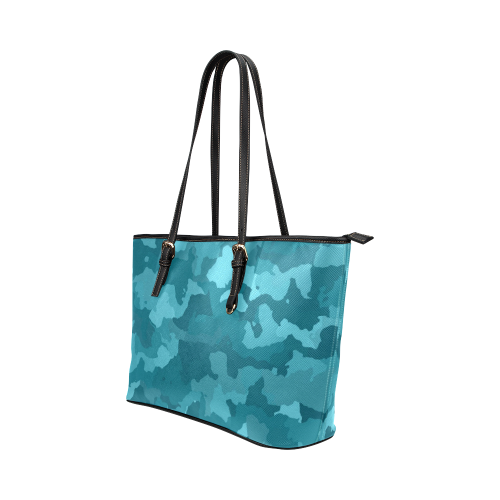 camouflage teal Leather Tote Bag/Small (Model 1651)