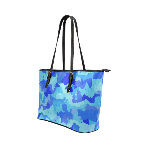 camouflage blue Leather Tote Bag/Large (Model 1651)