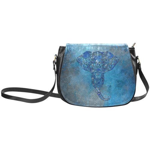 A blue watercolor elephant portrait in denim look Classic Saddle Bag/Small (Model 1648)