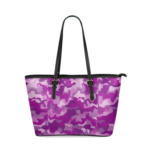 camouflage purple Leather Tote Bag/Small (Model 1640)