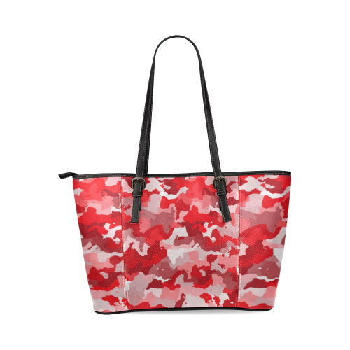 camouflage red Leather Tote Bag/Small (Model 1640)