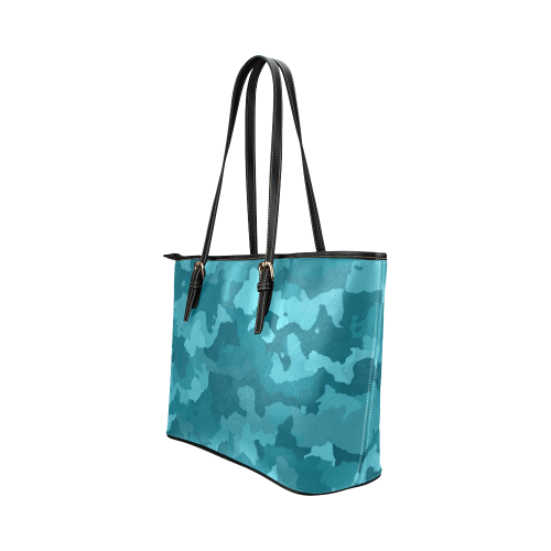 camouflage teal Leather Tote Bag/Small (Model 1651)