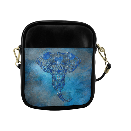 A blue watercolor elephant portrait in denim look Sling Bag (Model 1627)