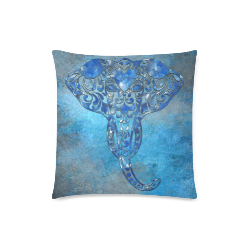 A blue watercolor elephant portrait in denim look Custom Zippered Pillow Case 18"x18"(Twin Sides)