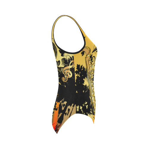 Saxophone with flowers Vest One Piece Swimsuit (Model S04)