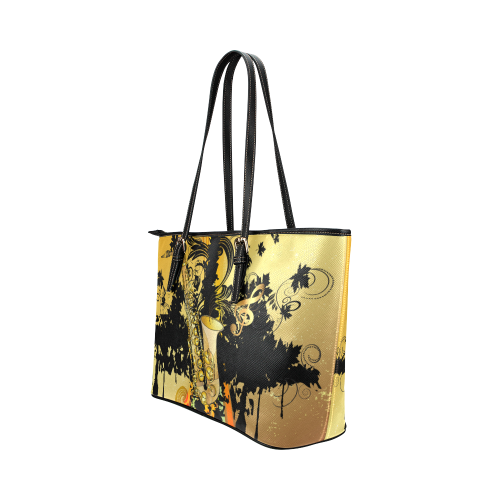 Saxophone with flowers Leather Tote Bag/Large (Model 1651)