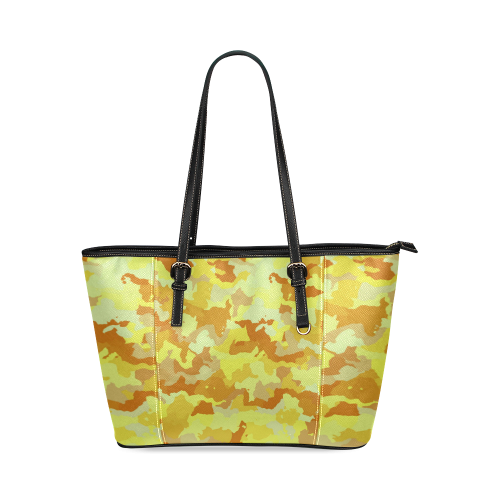camouflage yellow Leather Tote Bag/Small (Model 1640)