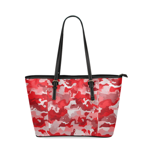 camouflage red Leather Tote Bag/Small (Model 1640)