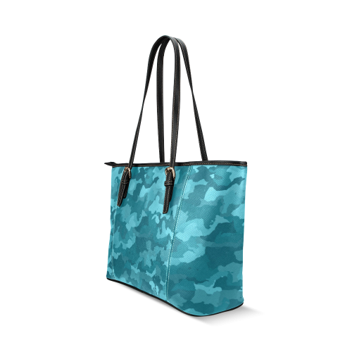 camouflage teal Leather Tote Bag/Small (Model 1640)