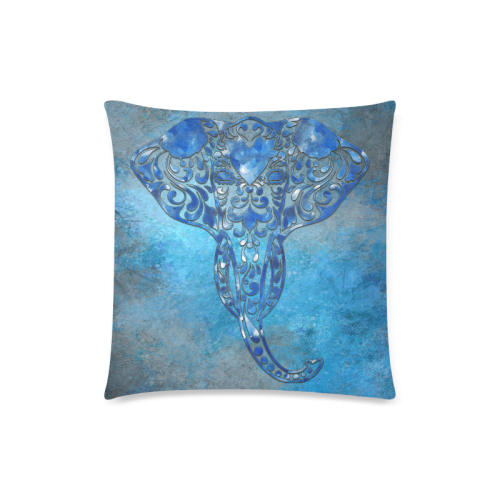 A blue watercolor elephant portrait in denim look Custom Zippered Pillow Case 18"x18"(Twin Sides)