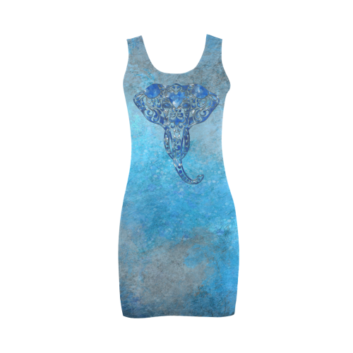 A blue watercolor elephant portrait in denim look Medea Vest Dress (Model D06)