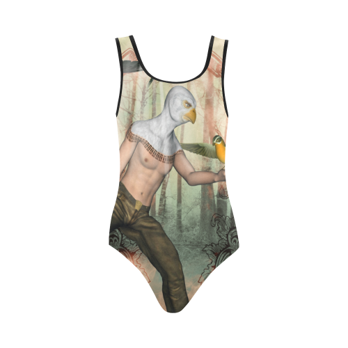 The birdman with birds Vest One Piece Swimsuit (Model S04)