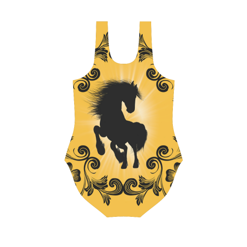 Black horse silhouette Vest One Piece Swimsuit (Model S04)