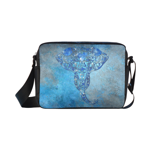 A blue watercolor elephant portrait in denim look Classic Cross-body Nylon Bags (Model 1632)