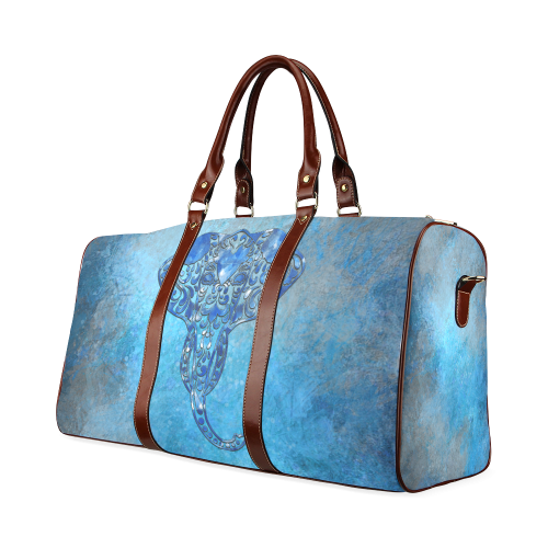 A blue watercolor elephant portrait in denim look Waterproof Travel Bag/Small (Model 1639)