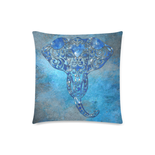 A blue watercolor elephant portrait in denim look Custom Zippered Pillow Case 18"x18" (one side)