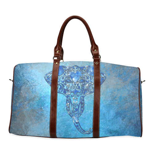 A blue watercolor elephant portrait in denim look Waterproof Travel Bag/Small (Model 1639)