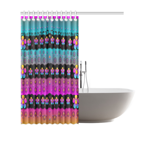 Rainbow  big flowers in peace for love and freedom Shower Curtain 69"x70"